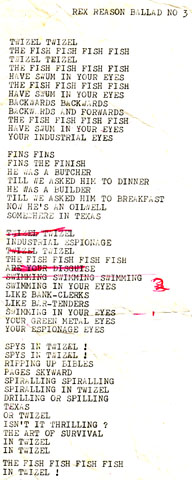 Original Lyric Sheet by Richard Von Sturmer,Twizel